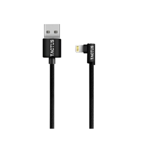 Tactus - Fabric Jacket USB Data, Charging Cable For iPhone (90 Degree, Black)