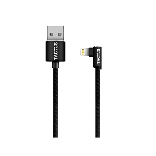 Tactus - Fabric Jacket USB Data, Charging Cable For iPhone (90 Degree, Black)