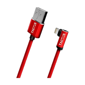 Tactus - Fabric Jacket USB Data, Charging Cable For iPhone (90 Degree, Red)