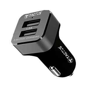 TACTUS - Car Charger 3.4 A with 2.4A Micro Data Cable, 2 USB Ports (Metal, Grey)
